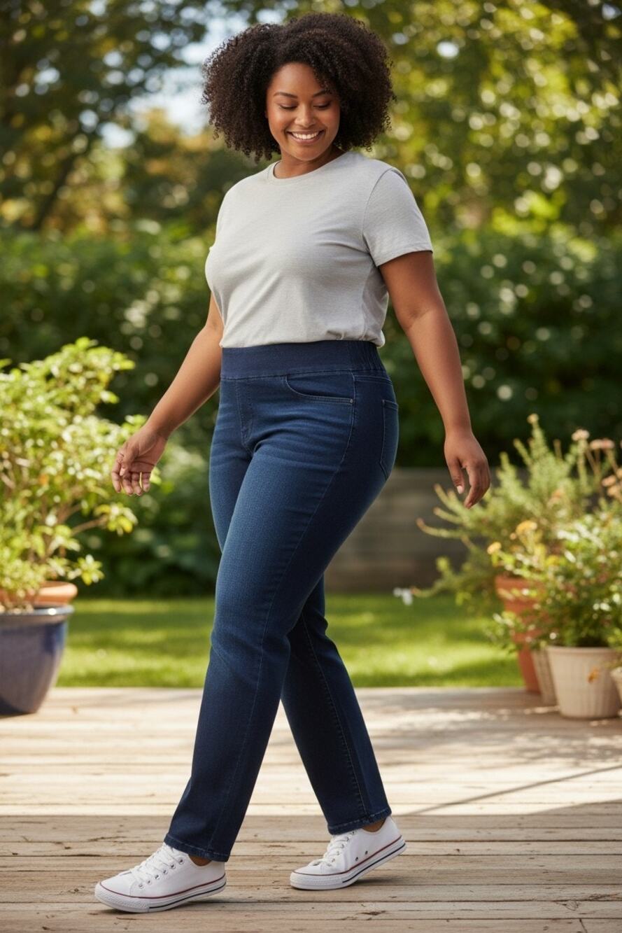NWT Gloria Vanderbilt Amanda Pull on Jeans with Slimming Panel Dark Wash Sz 16